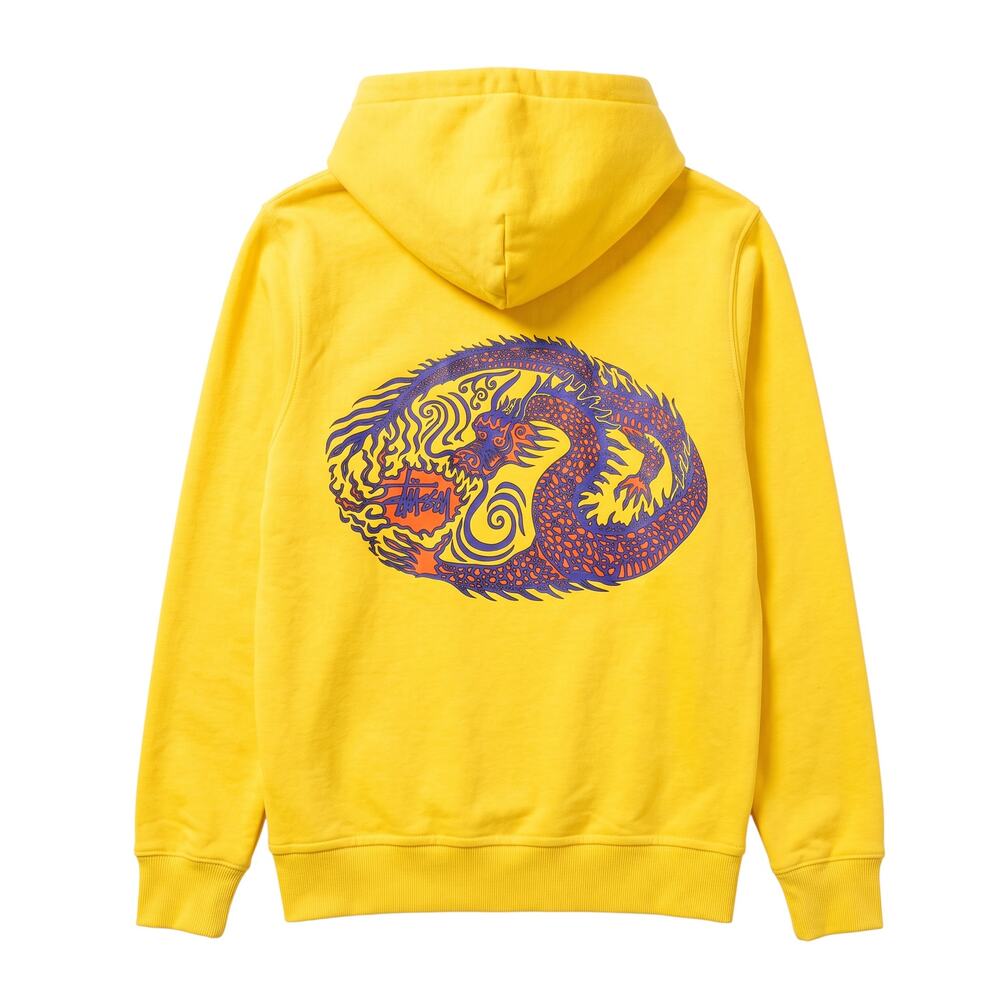 Stussy Hoodie Men’s Medium Gold Yellow Honey Pigment Dyed Mosaic Dragon Skater